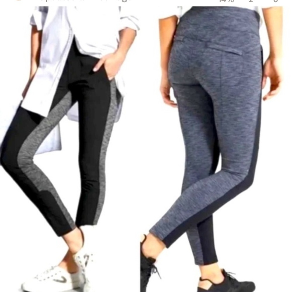 Athleta Highline Hybrid Ankle Tights Leggings in Black/Black Heather size 10